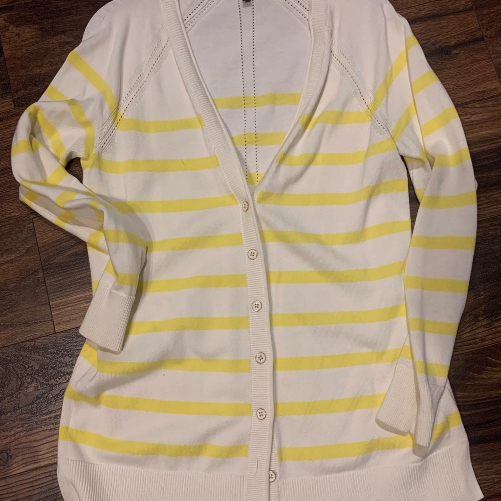 Yellow and Cream Striped button Cardigan